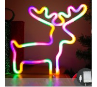 Настінний LED декор "Неоновий олень", кольоровий, батарейки / USB