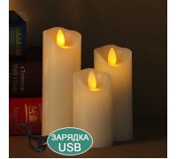 Воскова світлодіодна свічка з хитним вогником, 20 см, акумулятор, зарядка usb
