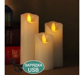 Восковая светодиодная свеча с качающимся огоньком, 10 см, аккумулятор, зарядка usb