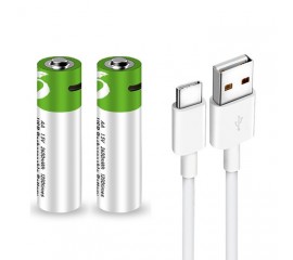 Две высокоёмкие литиевые аккумуляторные батарейки АА, 2600 mAh, с прямой зарядкой Type-C