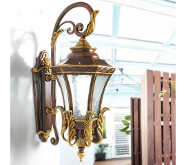 Настінний вуличний ліхтар коричневий з бронзовою патиною, 56 см, 880422-19
