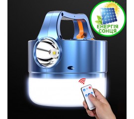 Фонарь на солнечной батарее + Power Bank, пульт ДУ, объемный и фронтальный свет, 5 режимов, + зарядка USB
