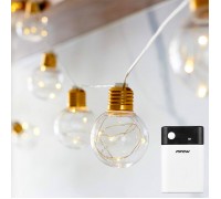 Гирлянда лампочки с золотым цоколем, с LED нитями, 10 ламп, 4 м, 8 режимов, батарейки + USB