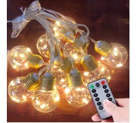 Гирлянда лампочки с LED нитями, USB, пульт ДУ, 8 режимов, 10 ламп, 3 м