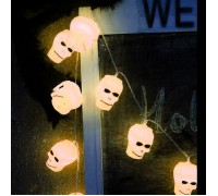 Гирлянда на Хэллоуин "Черепа белые", 1,5 м. 10 led, теплый белый, на батарейках