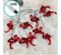 Гирлянда "Фламинго красные", 10 led, 1,5 м, usb 8 режимов