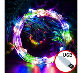 Светодиодная нить "Роса", 20 м, 200 ламп, цветная, USB (может работать от повербанка)