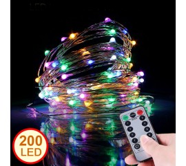 LED нить с пультом д/у - 20 м, 200 ламп, цветная, на батарейках