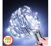 LED нитка з пультом д / к - 20 м, 200 ламп, білий, USB, 8 режимів