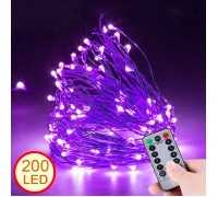 LED нить с пультом д/у - 20 м 200 ламп, фиолетовый, на батарейках
