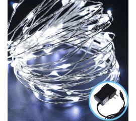 Светодиодная нить с блоком питания, 300 led, 30 м, холодный белый