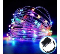 Светодиодная нить с блоком питания, 100 led, 10 м, цветная
