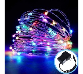 Светодиодная нить с блоком питания, 100 led, 10 м, цветная