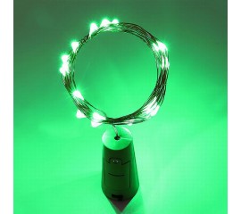 Светодиодная нить с пробкой, 20 led, с батарейками, зеленый