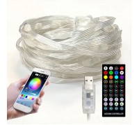 Розумна світлодіодна гірлянда RGB, 200 ламп, 20 м, пульт Д/К, Bluetooth, USB може працювати від пауера банку