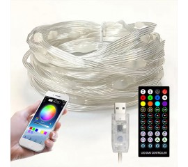Розумна світлодіодна гірлянда RGB, 20 ламп, 2 м, пульт Д/К, Bluetooth, USB може працювати від пауер банку