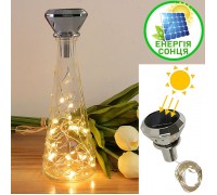 Светодиодная нить "Пробка - серебро", на солнечной батарее, 20 led, 2 м, теплый белый