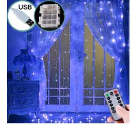 Светодиодная штора 3 х 3 м, USB / батарейки, пульт ДУ, синий