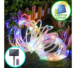 Солнечная LED нить в ПВХ трубке 300 л. 30 м. пульт ДУ, 8 режимов, цветная