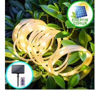 Сонячна LED нитка в ПВХ трубці 300 л. 30 м. пульт ДК, 8 режимів, теплий білий