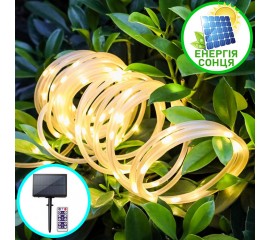 Солнечная LED нить в ПВХ трубке 300 л. 30 м. пульт ДУ, 8 режимов, теплый белый