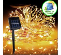 Солнечная светодиодная нить "Роса", 200 led, 20 м, теплый белый