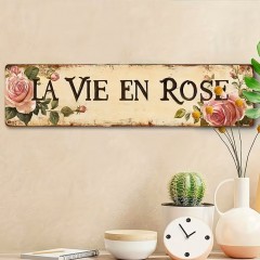 Ретро-табличка "Vie en Rose" на металле, 10х40 см, 99102
