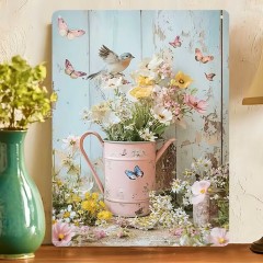 Винтажная картина "Лейка с цветами" на металле, 20х30 см, 99109