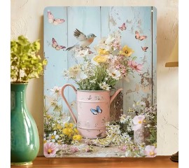 Винтажная картина "Лейка с цветами" на металле, 20х30 см, 99109
