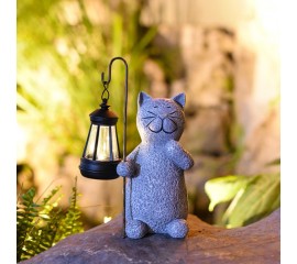 Садовая фигурка "Кот с фонариком" на солнечной батарее