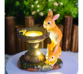 Садовая фигурка "Зайцы  у фонтана" на солнечной батарее