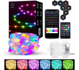 Розумна гірлянда RGB "Бігаючі вогники", Bluetooth, пульт ДК, 50л, 5м,на батарейках,742005