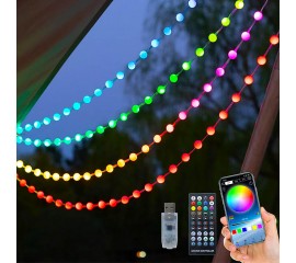 Розумна світлодіодна гірлянда з кульками RGB, 20 ламп, 2 м, пульт Д/К, Bluetooth, USB, може працювати від пауер банку