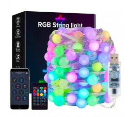 Розумна світлодіодна гірлянда з кульками RGB, 66 л, 10 м, пульт ДК, Bluetooth, USB, може працювати від пауер банку