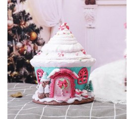 Пряничний будиночок з підсвічуванням блакитний, 16 см