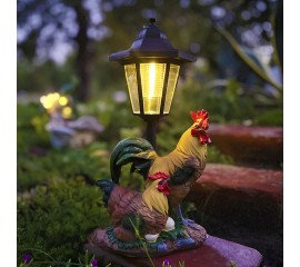 Садовая фигура "Курица и петух" 32 см, на солнечной батарее