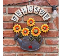 Металевий декор "Лейка з квітами, Welcome"