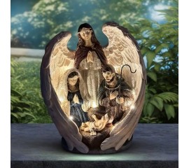 Фигура "Святое семейство под крыльями ангела"  27 см, на солнечной батарее, 100006-1