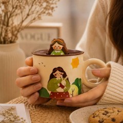 Чашка с крышкой "Девочка с зайцем" 