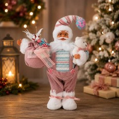 Новогодняя игрушка "Санта Клаус в розовом" 30 см