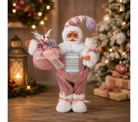 Новогодняя игрушка "Санта Клаус в розовом" 30 см