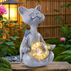 Садовая фигурка "Кот-Будда с шаром" 18 см, на солнечной батарее
