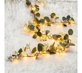 Лиана эвкалипт с цветочками + гирлянда 20Led 