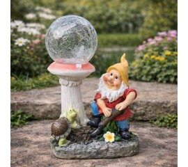Садовая фигурка "Гном с грибом-шаром" на солнечной батарее