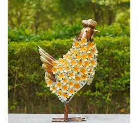Садовая металлическая фигура "Курица в цветах" 38 см