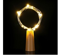 Светодиодная нить с пробкой, 20 led, с батарейками, теплый белый