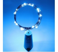 Светодиодная нить с пробкой, 20 led, с батарейками, синий