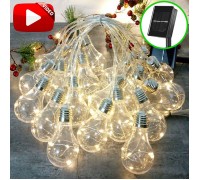 Гирлянда "Лампочки с LED нитями" на солнечной батарее, 20 ламп, 6 м, 8 режимов, теплый белый