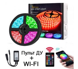 Светодиодная лента RGB, контроллер WI-FI, пульт ДУ, 5 метров, 12V, 150LED 
